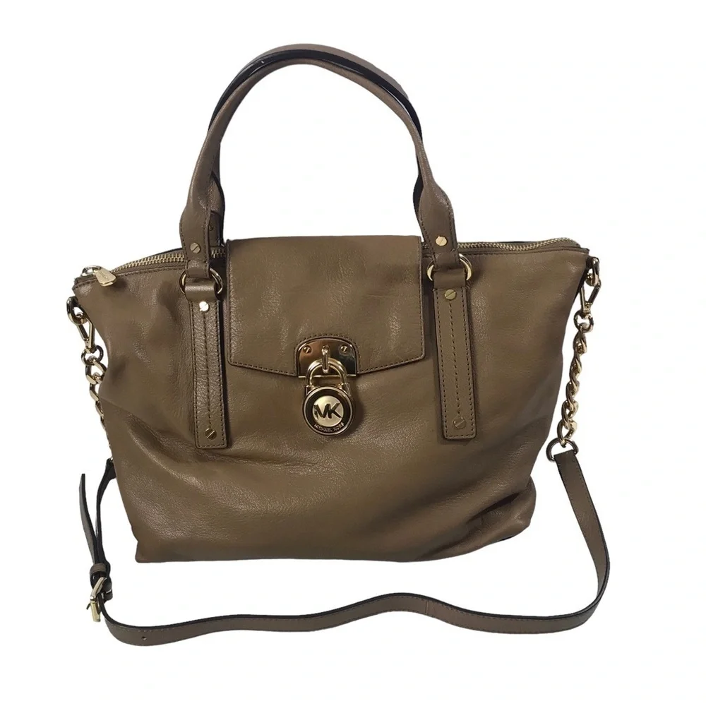 Michael Kors Hamilton Slouchy Soft Pebbled Leather Gold Chain Satchel